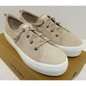 Womens Sperry Top-Sider Crest Platform Serpent Ivory Leather Lace Up Sneakers 11